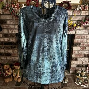 Jess & Jane Women's Shirt Top Blue Medium Top USA MADE